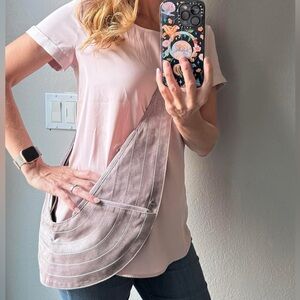 Silver Baby Denim Leather Strip Stitch Sash Crossbody Bag - Standard Size - EUC